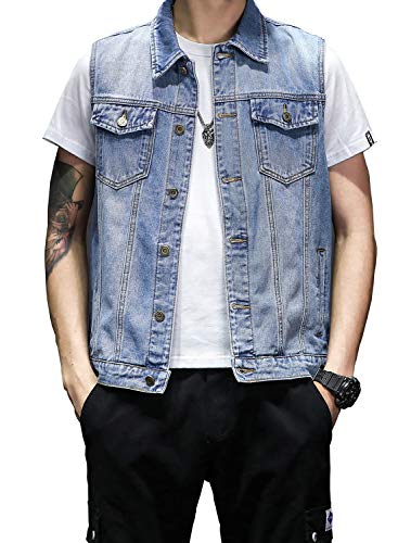 DAVID.ANN Mens Denim Vest Jacket Sleeveless Trucker Jean Jacket