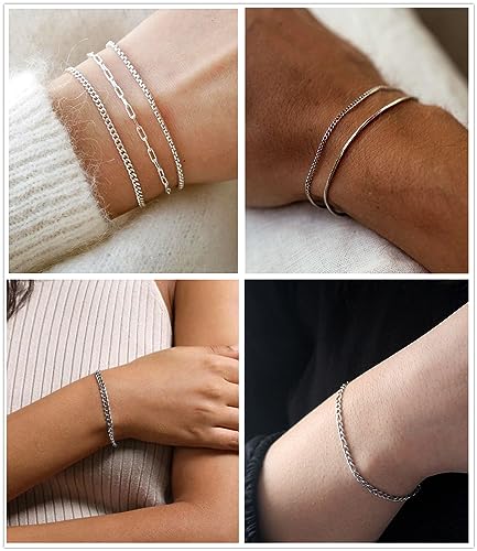 Honsny 6PCS Stainless Steel Bracelets for Women Men,14K Gold Plated Cuban Link Paperclip Chain Bracelet Dainty 6.3/7/7.8/9.5 Inch Stainless Steel Bracelet Set Fashion Jewelry4