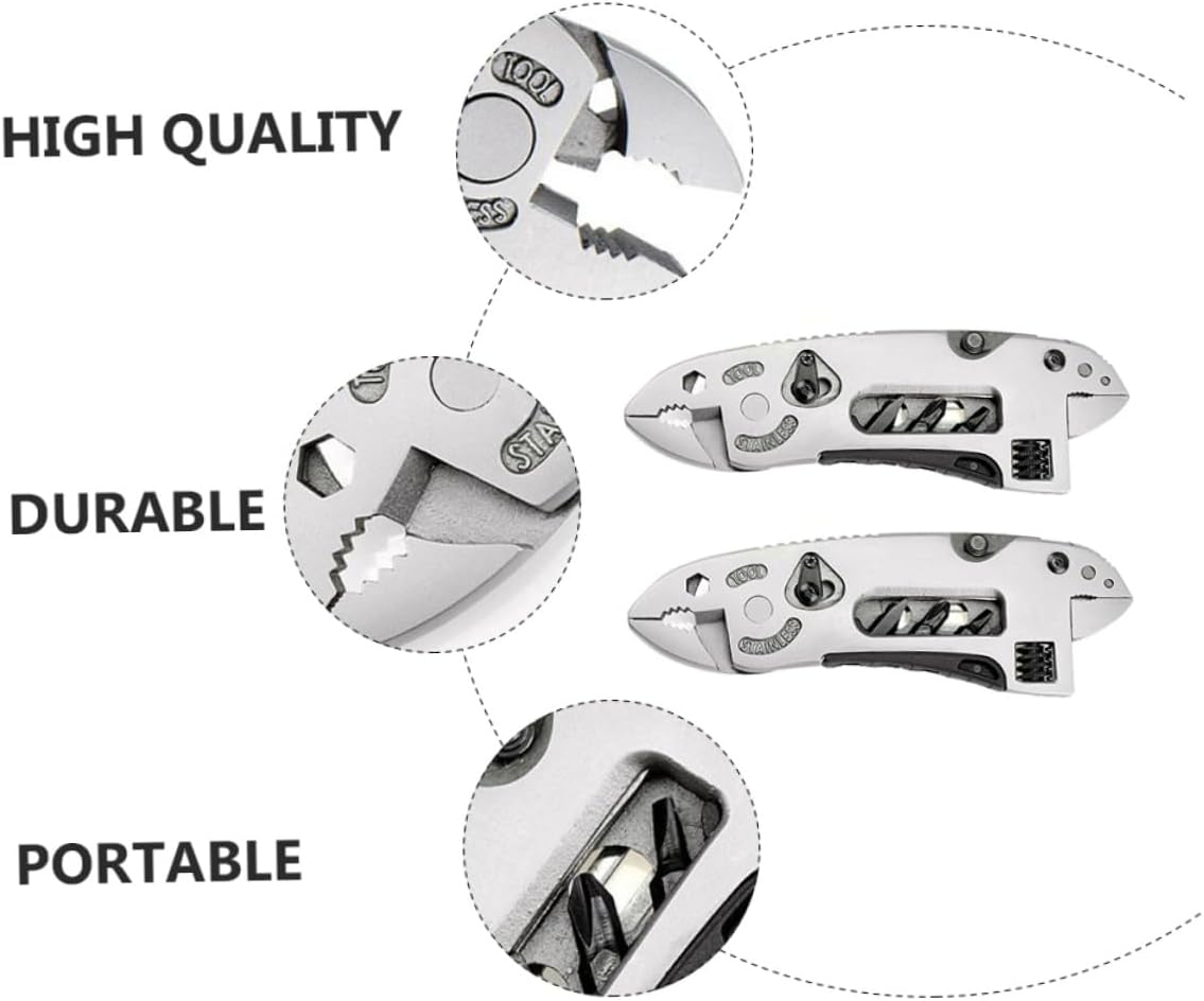 Mikikit 2Pcs Multifunctional Pliers Compact Multi Tool Wrenches with Wire Cutters for Outdoor Camping Fishing DIY Repair Pocket Sized Silver Tools for Everyday Use