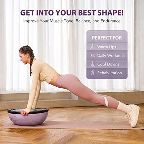 Image of ZELUS Balance Ball Trainer with Resistance Bands & Foot Pump, 23 Inch Inflatable Yoga Half Ball for Home Gym Workouts, Core Strength Fitness and Balance Training - 660lb Weight Capacity (Lilac)