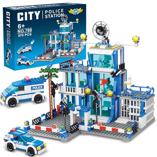 Construcción, Video Games MindBox - Juego de construcción de comisaría de policía de la ciudad, 570 piezas, juego de ladrillos de construcción, regalo para niños de 6 a 12 años