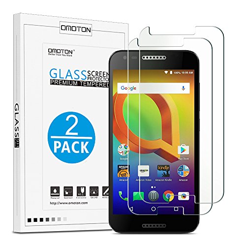 OMOTON Alcatel A30 Screen Protector [2 Pack]- [9H Hardness] [2.5D Rounded Edges] [Crystal Clear] [Bubble Free] Tempered Glass Screen Protector for Alcatel A30, 5.0 inch