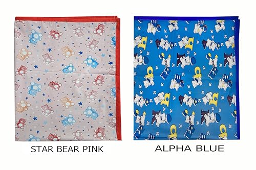 Image of EcoSoft Plastic Sheet,PVC Sheet for Kids,Rubber Sheet for Babies,Bed Wetting Protector(90 x 135 cm) (Blue Alphabet & Pink Star Bear)