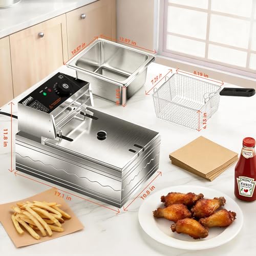 OSTBA Electric Deep Fryer with Basket, 10.36QT Countertop Fryer, 1600W Stainless Steel Commercial Deep Fryer with Adjustable Temperature 140–390℉, Removable Basket & Oil Tank by OSTBA - Image 6