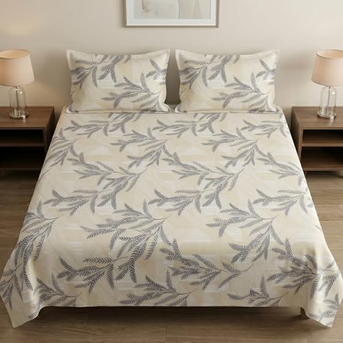 Image of Mafatlal 186 TC Metro Cotton King Size Bedsheet | 108 x 108 Inch|Soft, Breathable & Lightweight | Includes 2 Pillow Covers| Cream Black 2