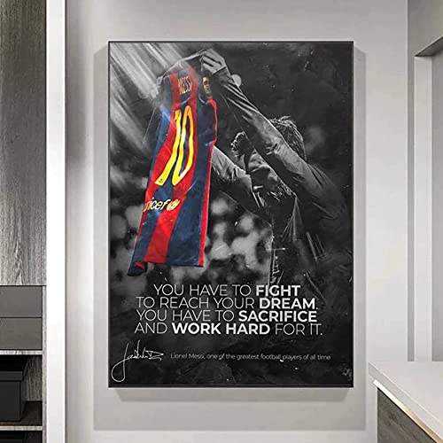 Cuadro en Lienzo Impresión De la Pintura De La Lona de Messi de La Estrella Rel Deporte Del Fútbol Para la Decoración Del Hogar De La Sala de Estar (70X100cm sin marco, MX03) Cover
