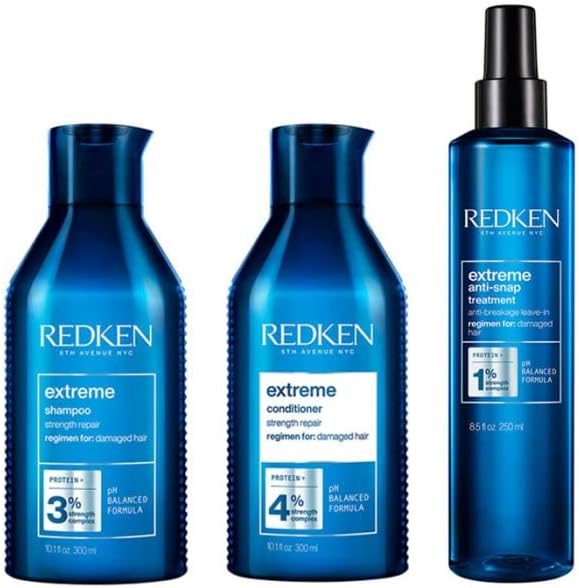 Redken Care Set with Shampoo 300 ml, Conditioner 300 ml & Anti-Snap Spray 250 ml for Brittle and Damaged Hair, Anti Hair Breakage, with Interlock Protein Network, Extreme