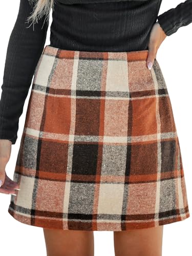 CUPSHE Women's High Waist Plaid Skirt Causal Bodycon Pencil Wool Mini Skirts Winter Fall A Line Elegent Outfits Brick Red M