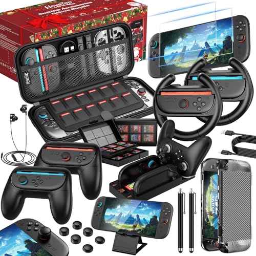 #Commissioniguadagnate<br>Set di Accessori 25 in 1 per Nintendo Switch 2 Comprendente una Custodia Rigida Resistente All'acqua Cover Rimovibile Compatibile con il Dock Pellicola Protettiva e un Volante da Gioco