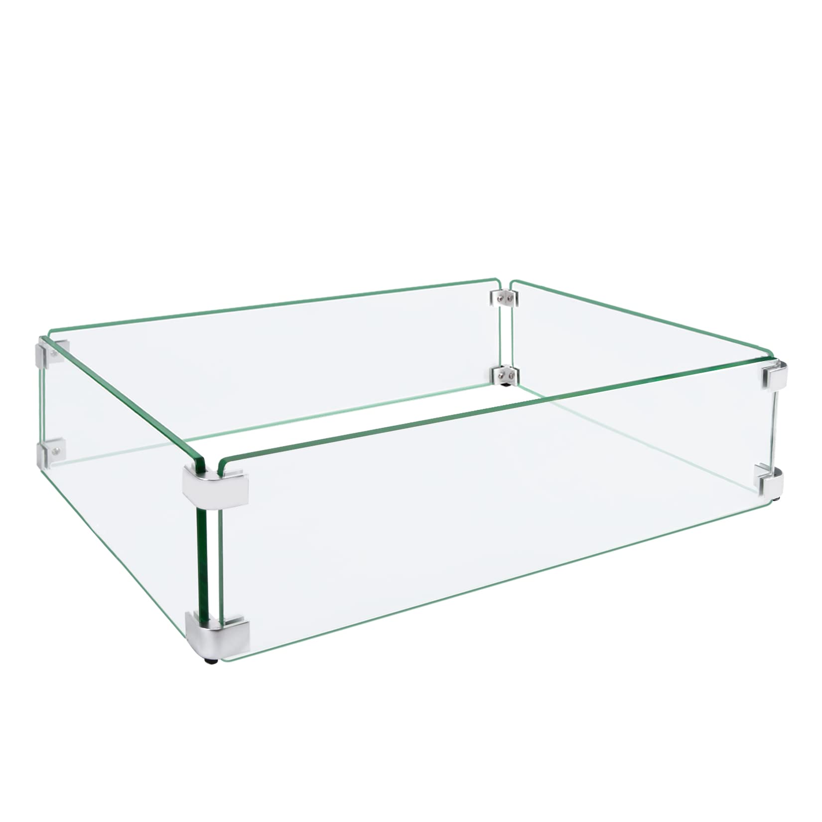 Fire Pit Wind Guard, 29"x13" Square Fire Pit Glass Wind Guard Made of Clear Tempered Glass. The Glass Firepit Wind Guard Set with Assembly Instructions, Free Screwdriver. Easy to Install