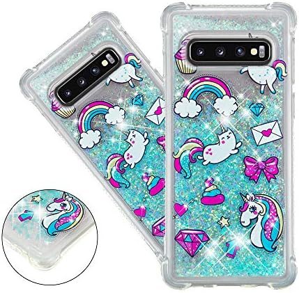 COTDINFOR Mirror Makeup Case For Samsung Galaxy S10 Plus Slim Clear View Standing Cover Bright Crystal Flip Folding Kickstand Protective Bumper Case for Samsung Galaxy S10+/S10 Plus Mirror PU Blue MX.