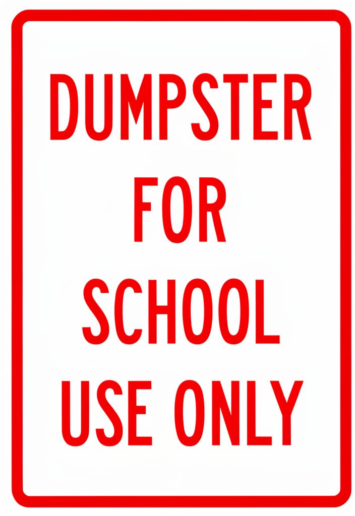 peiyeety Dumpster for School Use Only Tin Sign 12x8 Inch, Red and White Metal Warning Sign, Vertical Novelty Wall Decor for School, Classroom, Hallway, Office, Utility Area, Gift Idea