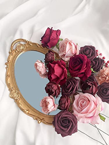 Roses Artificial Flowers Burgundy Silk Dahlia Bulk For Diy Wedding Bouquets Bridal Shower Decorations Fake Floral Arrangements Faux Flower Centerpieces For Table Home Decor Indoor Red Mauve Box 23Pcs #TOP5