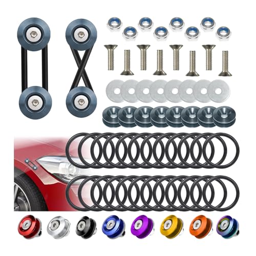 BFXM Universal Bumper Clips, Front Rear Bumper Quick Release Kit, Bumper Holders for Cars (8 Gray Bumper Quick Release Tabs and 24 Customized O-Rings)