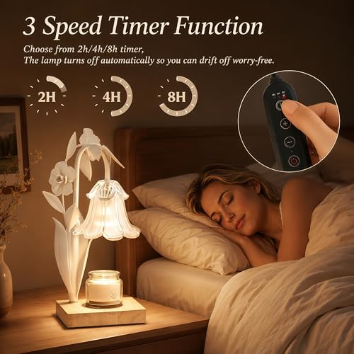 Image of Candle Warmer Lamp with Timer Dimmer, Adjustable Height Flower Candle Lamp | House Warming Gifts New Home Decor, Mothers Day Birthday Gifts for Women Mom Sister, Wax Melt Warmer for Jar Candles