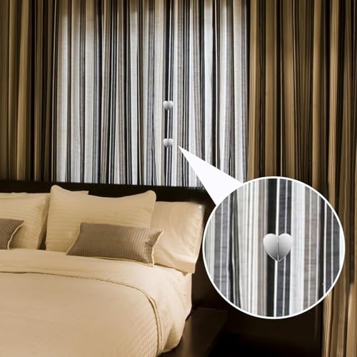 Image of Heart-Shaped Magnetic Curtain Clips, No-Drill Curtain Closure Magnets, Light Gap Blocking Tiebacks for Bedroom, Living Room, Bathroom & Office Drapes (5)