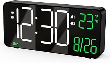 KOSUMOSU デジタルLED時計 目覚まし時計 ベッドルーム用置き時計 6.7インチ ブラック 小型デジタルクロック 自動調光/デュアルアラーム/日付/週/秒表示または室内温度付き リビングルーム用卓上時計 LED時計
