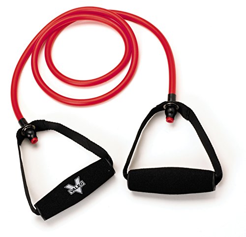 Valeo 4-Foot Medium Resistance Tube With Cushion Foam Handles And Exercises Included To Improve Balance, Coordination, Flexibility, and Strength, VA4517RE,Red