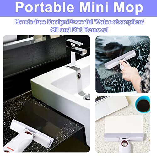 Xangnier Portable Self-Squeeze Mini Mop For Small Spaces,Hand-Washable Desktop Cleaning Mini Mop,2023 New Mini Strong Absorbent Sponge Mop For Bathroom Kitchen Glass Window Car,2 Cotton Head #TOP1