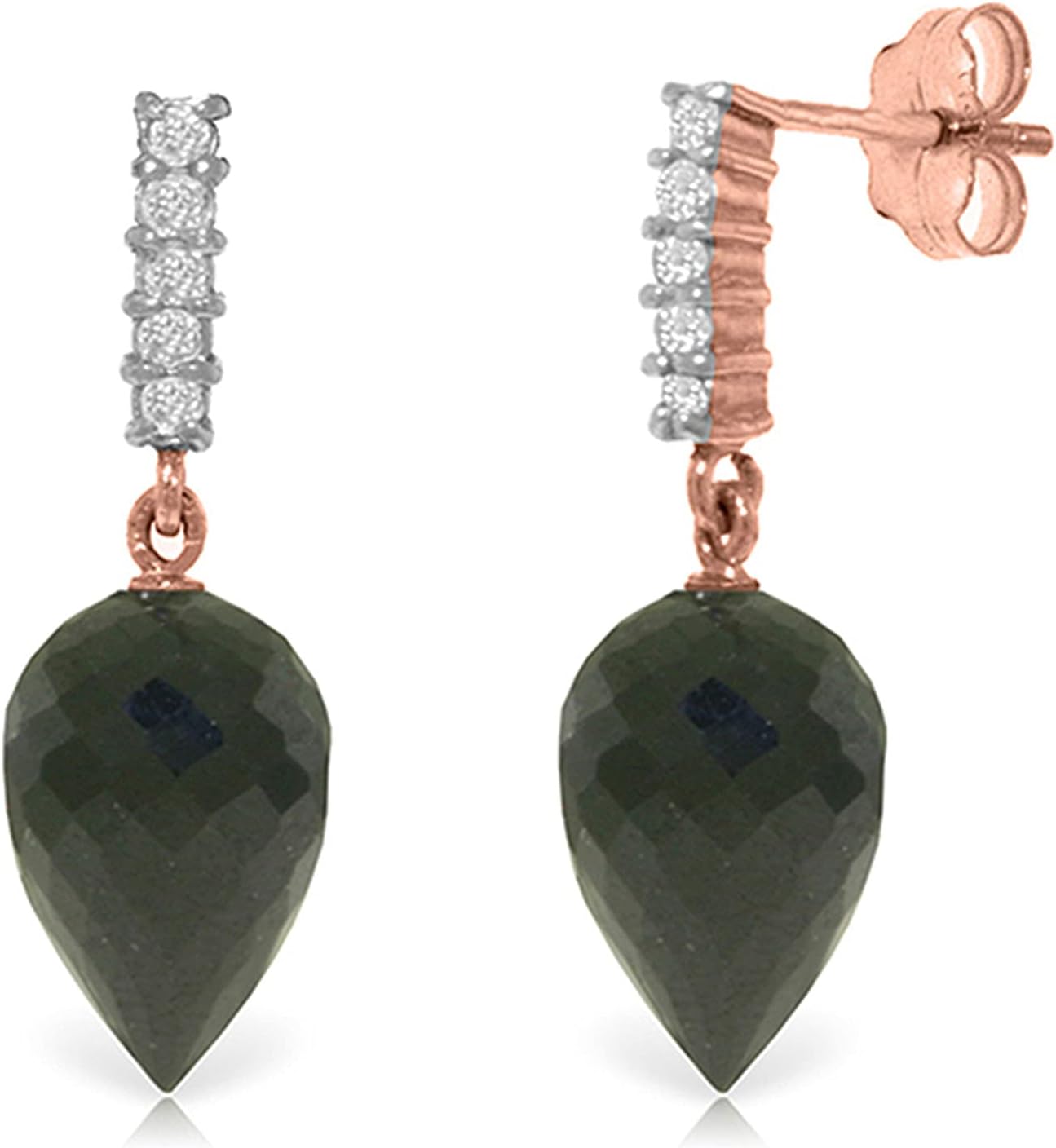 Galaxy Gold GG 14k Solid Gold Earrings with Diamonds and Pointy Briolette Black Spinels