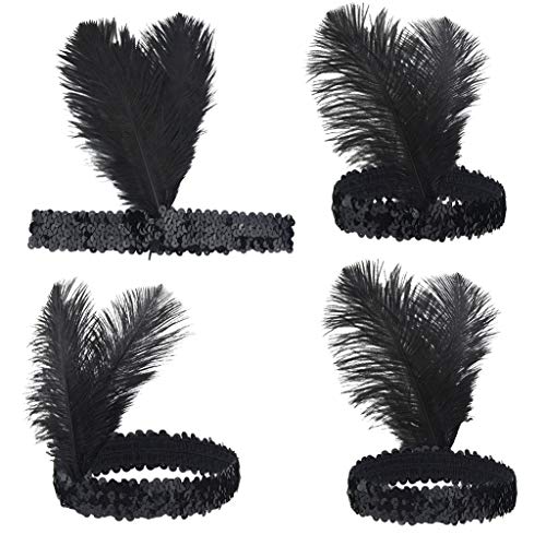 Tongcloud 12Pcs 1920S Flapper Headband, Costume Flapper Headpiece For Women, Black Feather Headband, Great Gatsby 1920S Hair Accessory, Vintage Headpiece For Gatsby Theme Party (Black) #TOP3