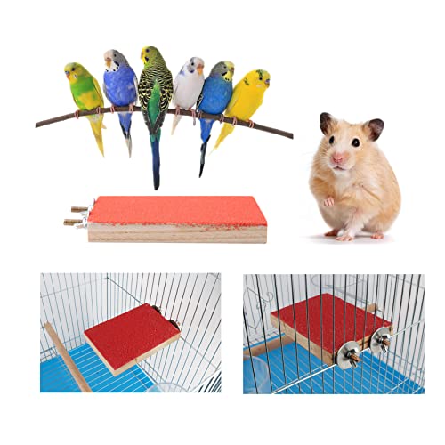 Oumefar Oiseau coloré Support de Perche Plate-Forme Perroquet Rectangle Aire de Jeux Patte broyage Propre Exercice Jouets pour Perroquet Hamster écureuil(Vis latérale Courte Rouge)