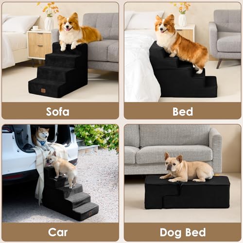 Image of EHEYCIGA Dog Stairs for Bed 18 inch H, 4-Step Dog Steps for High Bed, Pet Steps for Small Dogs and Cats, Non-Slip Balanced Pet Ramp Indoor, Black