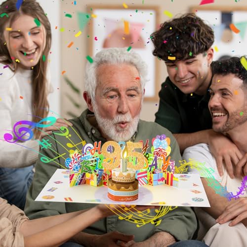 Image of 95th Pop-Up Musical Birthday Card, Blowable LED Candle for Women and Men