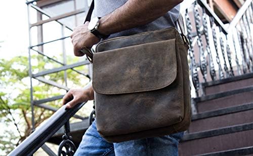 Vista 3 de Bolso bandolera de cuero para tableta de 11 pulgadas para hombres y mujeres