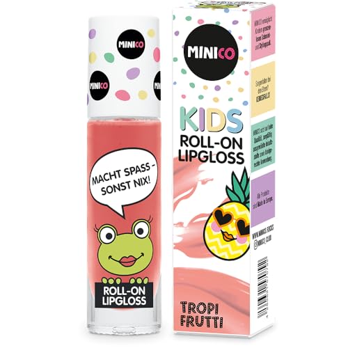 MINICO Premium Lipgloss Roll-On für Mädchen Tropi Frutti Aroma, natürliche Inhaltsstoffe, sehr gut verträglich, speziell für Kinder, naturbasierte Farbstoffen, dermatologisch getestet