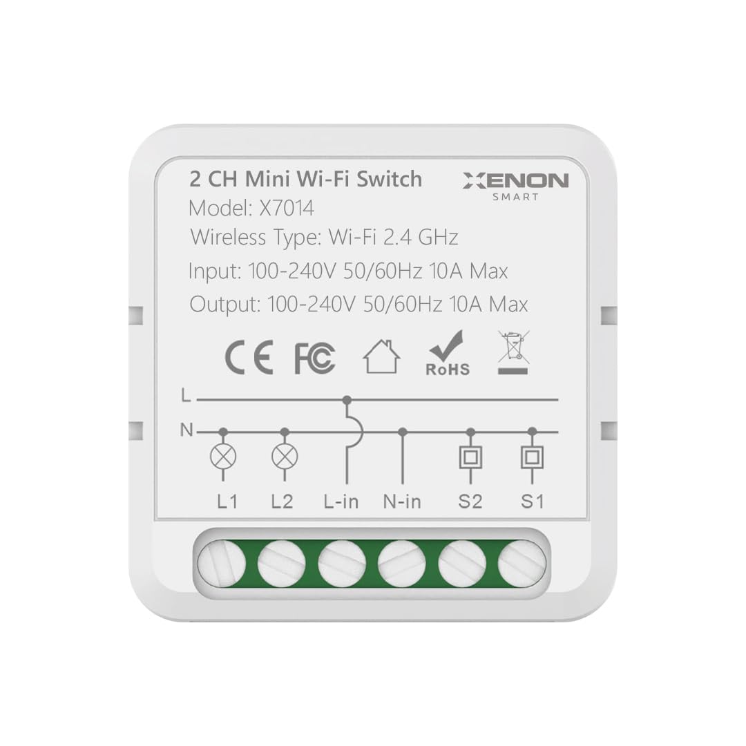 Xenon Smart İkili Wi-Fi Akıllı Anahtar (16A 220V Röle) İki Yönlü Işık Şalteri Röle Modülü Mobil Uygulama Denetimli Tuya Uyumlu Google Home/Alexa Destekli Switch X7014