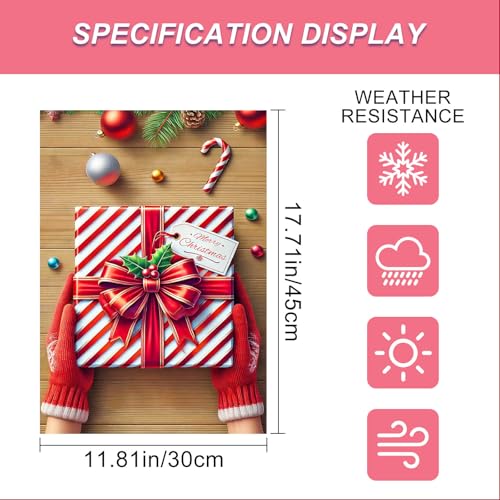 Image of BlissYard Christmas Garden Flag 12x18 Inch Candy Cane Box Yard Decor | Double sided polyester, christmas wrapped box design, wrapped box decor for holiday porch and yard