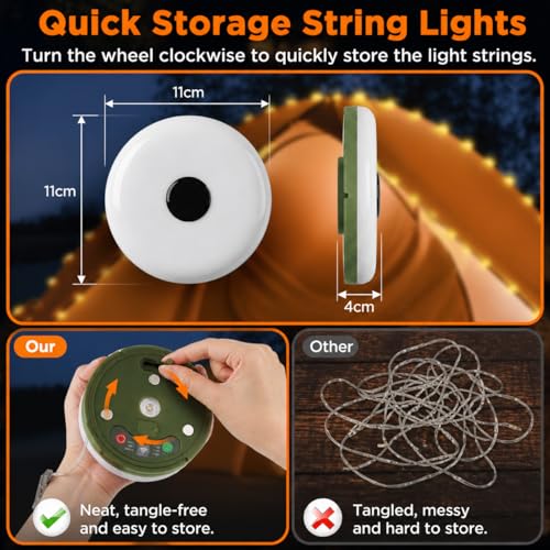 Image of XERGY Camping LED String Lamp + Light | USB Type-C Output Powerbank | 3000mAh | USB Rechargeable | Magnetic | 14 Light Mode | Timer | Waterproof Portable Hanging for Outdoor Hiking, Party, (10Mtr)