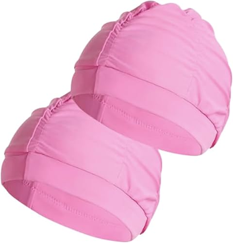 Miniatura 4 de 2 gorras de natación de tela para mujer, tela duradera, no impermeable, elástica, gorra de baño para cabello largo