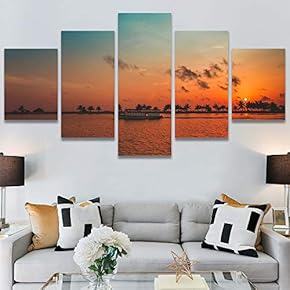 SIGNWIN 5 Panel Canvas Wall Art Landscape Ocean...