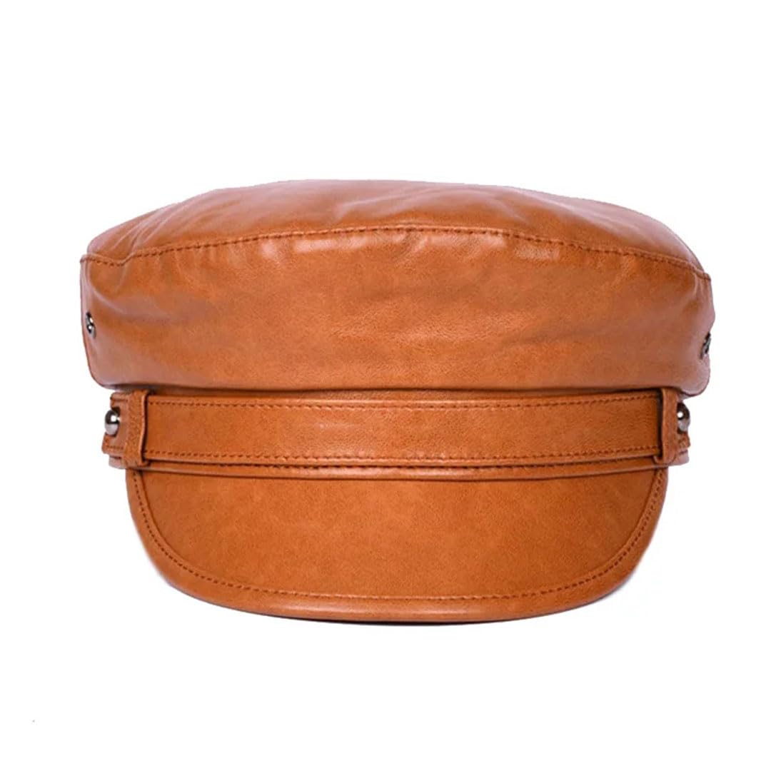 Gorro de cuero retro unisex para hombre y mujer, gorro de invierno, locomotora, lengua de pato, parte superior plana, sombreros militares, Marrón retro, 55-56