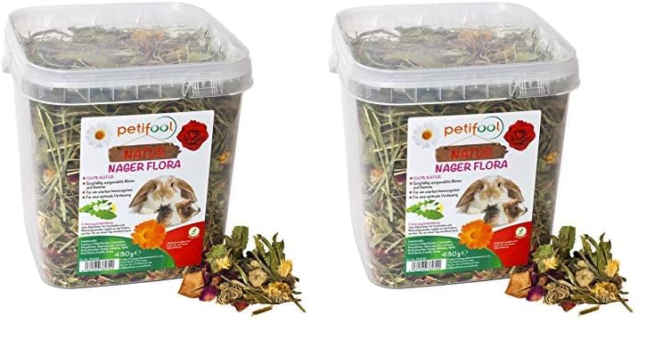 petifool Nager Flora 430g - Alleinfutter für Nager - natürliches Nagerfutter für Kaninchen und Meerschweinchen - ohne künstliche Zusätze - 100% Natur - artgerechtes Futter - Kräuter und Luzerne