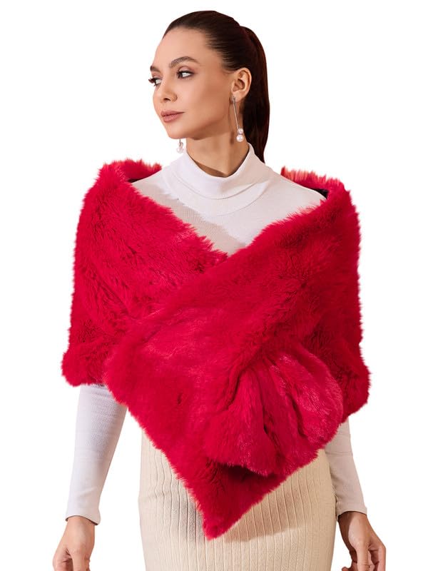 Cherry Red Long Faux Cape-image-23