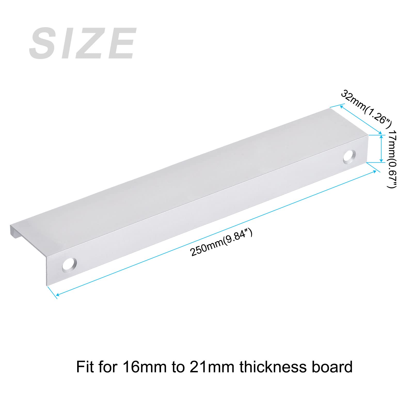 METALLIXITY Finger Edge Pull (250mm/9.84") 2Pcs, Aluminum Alloy Drawers Edge Pulls Back Mount Handle - Image 2