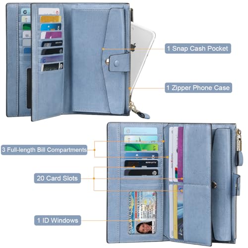 Image of Itslife Womens Wallet RFID Blocking Large Capacity Luxury Wax Genuine Leather Wallets Clutch Wallet Ladies Card holder,Denim Blue