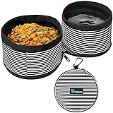 PetAmi Collapsible Dog Food Water Bowls, 2 Travel Bowls Kit, Portable Pet Dish No Spill, Foldable Lightweight BPA Free Leakproof, Camping Hunting Hiking Walking Outdoor Gear Accessories, Stripe Black