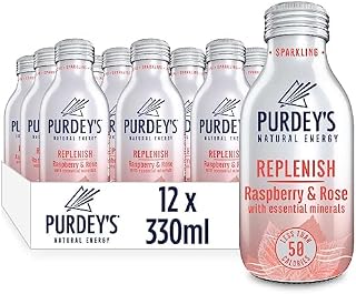 Purdey's Replenish Multivitamin Energy Drink - Raspberry & Rose with Essential Minerals - 12 x 330ml Bottles