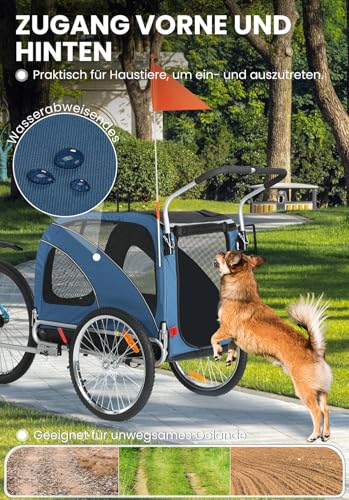 Hunde Fahrradanhänger XL, 2 in 1 Hundeanhänger & Jogger mit Reflektor und Bremse, 600D Oxford Canvas, maximale Belastung 40kg-Blau