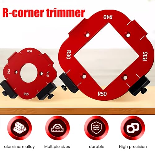 Image of 2-Piece 4-in-1 Rounded Corner Router Template, Aluminium Alloy Edge Guide Radius Template, Complete with 4 milling Cutters, for Woodworking Applications Rounded Corner arc Cutting and DIY Project