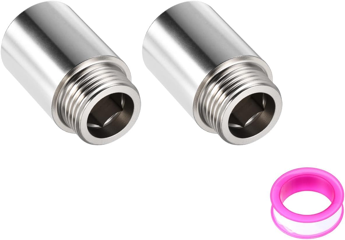 Shower Head Extension Arm, 304 Stainless Steel G1/2 Male to Female Thread 20mm/0.79" Length Extender Pipe Fitting Nipple for Showers, Faucets, and Plumbing with PTFE Thread Seal Tape 3 Pack