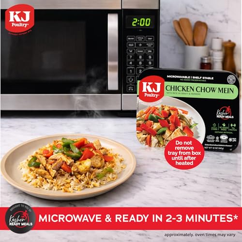 Image of KJ Poultry Kosher Ready Meals - Chicken Chow Mein, MRE Meat Meals Ready to Eat, Gluten Free, Halal, (1 Pack) Prepared Entree Fully Cooked, Shelf Stable Microwave Dinner Travel Military Camping