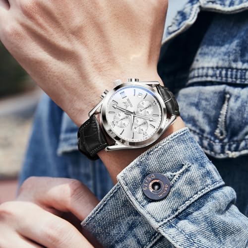 Image of OLEVS Men's Watches Brown Leather with Date,Casual Watches for Men,Large Face Watches Men,Chronograph Mens Watch,Sport Waterproof Business Dress Analog Quartz Men's Wrist Watches Reloj De Hombre