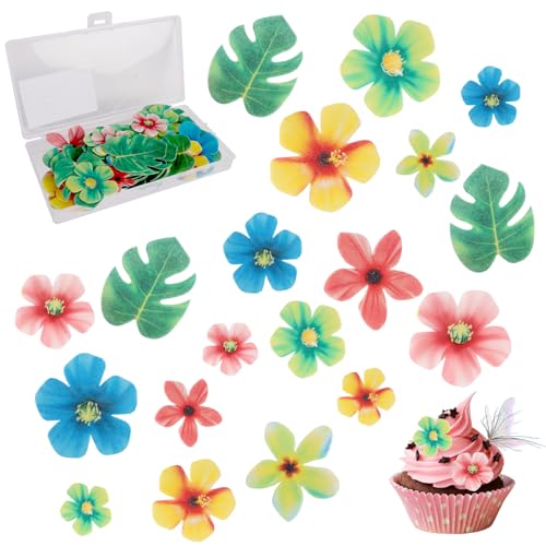 83pcs Edible Butterfly Cake Toppers FlowersShape Cupcake Baking Decoration Edible glutinous rice paper Birthday Party Cake Decorations (Turtle Leaf+Small Flower)