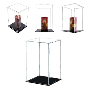 Vitrina de Acrílico Transparente, Caja de Mostrador de Montaje con Base Negra, Vitrina de Protección a Prueba de Polvo para Figuras de Acción, Juguetes Coleccionables (15x15x25CM)