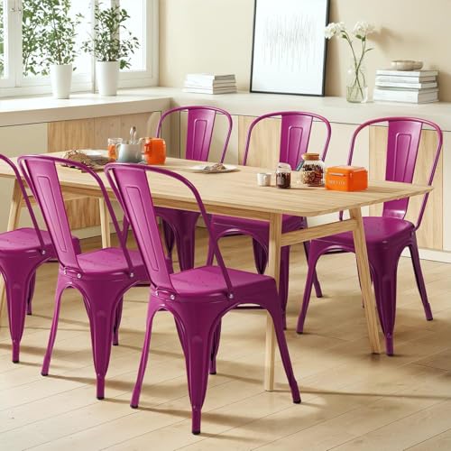 Image of Furmax Metal Dining Chair Indoor Outdoor Use Stackable Classic Trattoria Chair Chic Dining Bistro Cafe Side Metal Chairs Set of 4